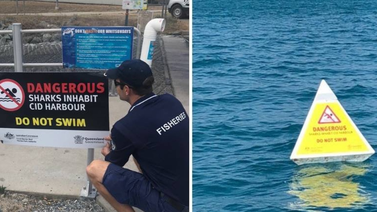 Fisheries Queensland has placed 70 signs around Cid Harbour telling tourists not to swim in the waters there.