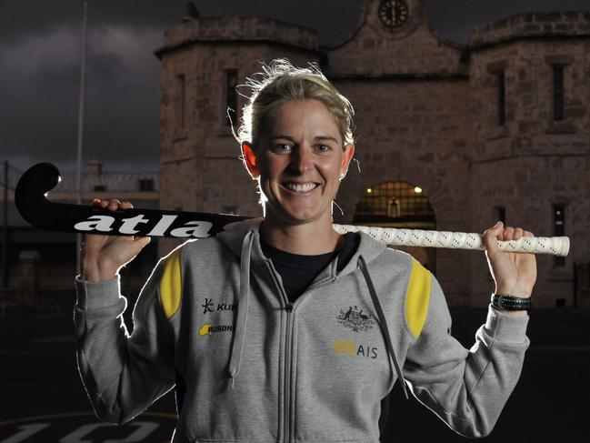 Hockeyroos goalkeeper Rachael Lynch and some of her teammates will take time out of their Olympic preparations to take part in the WhiteLion 'Bail Out', where people get 'locked up' for a good cause to help support at-risk youth. pictured is Rachael outside Fremantle Prison