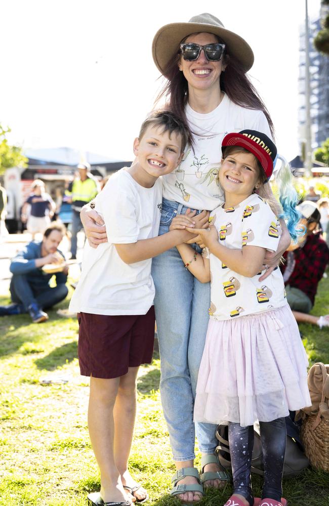 Archer Kalinic, 8, Sam Kalinic, Margot Kalinic, 6, at CronullaFest at Cronulla on the 09/09/2023. Picture: Daily Telegraph/ Monique Harmer