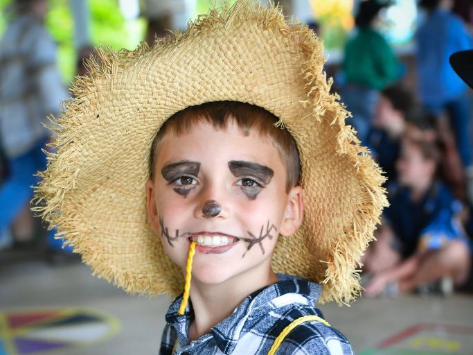 Josh Lucke won best dressed.PIE IN THE FACE - Mt Larcom State School raises money for drought relief. Picture: Mike Richards GLA140918PIEF