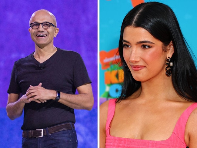 TikTok star Charli D'Amelio and Microsoft CEO Satya Nadella. Picture: Getty Images