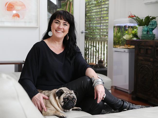 Lara Scolari at home in Balmain with her loyal fur bag, Barry.