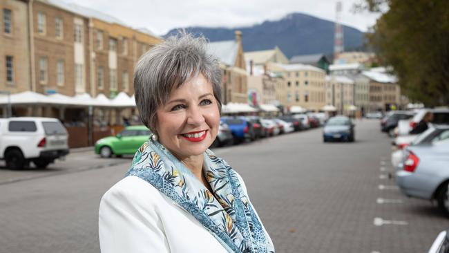 Independent Member for Clark, Sue Hickey at Salamanca Place, Hobart, on Sunday. A former Liberal, she would negotiate with both major parties in the event of a hung parliament. Picture: Peter Mathew