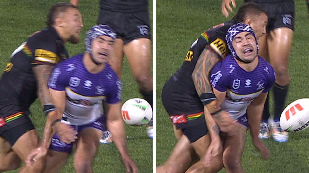 The penalty was awarded after Panthers enforcer James Fisher-Harris tackled Storm halfback Jahrome Hughes ever so slightly late