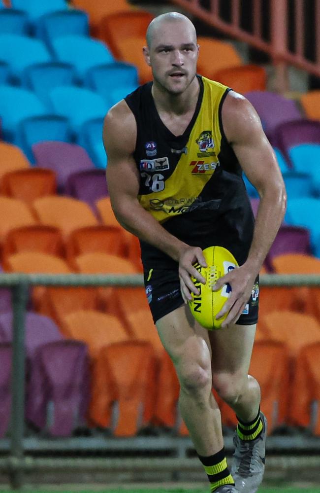 Riley Baldi playing for the Nightcliff Tigers in the 2024-25 NTFL season. Picture: Celina Whan / AFLNT Media