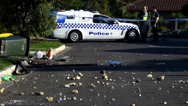 Rocks were thrown at police during the party. Picture: Nicole Garmston