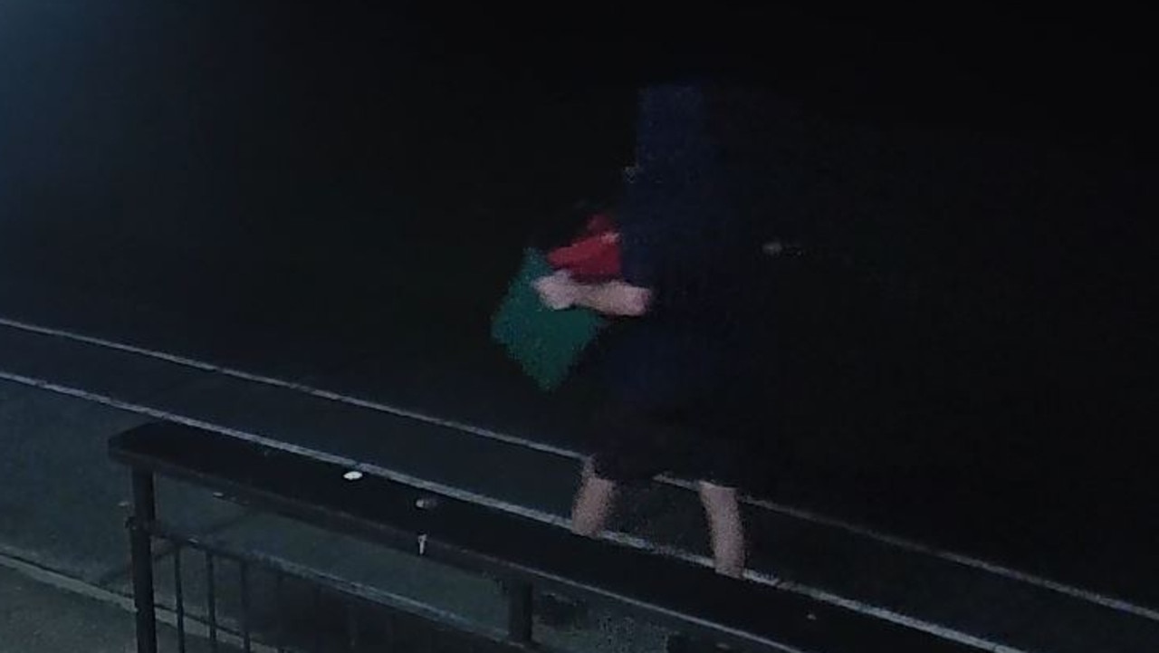 CCTV showed a person taking items from the Mudgeeraba soccer club at about 9pm on February 12. . Picture: Mudgeeraba Soccer club