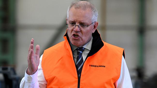 Prime Minister Scott Morrison after a tour of the Baker and Provan manufacturing business in St Mary's. Picture: NCA NewsWire/Bianca De Marchi