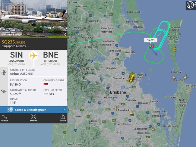 SQ235 from Singapore was due to arrive at 6.55am. Picture: FlightRadar24