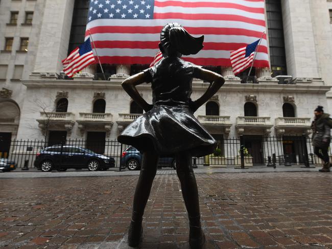 The Fearless Girl in front of the New York Stock Exchange. Picture: AFP