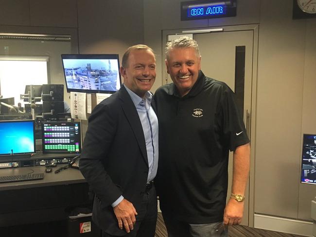 On air... Tony Abbott appears on his first chat with Ray Hadley today. Picture: Twitter