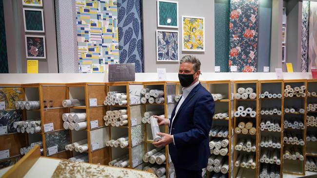 Keir Starmer browses the wallpaper at John Lewis in Trafford on Thursday. Picture: Getty Images