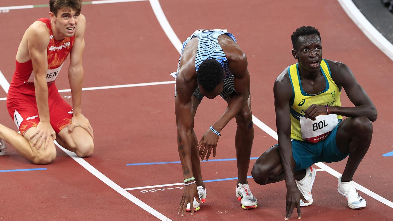 An exhausted Peter Bol after the race. Picture: Adam Head