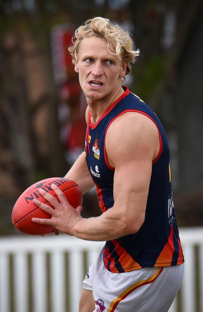 Noosa Tigers QAFL captain Seb Rogers in action. Picture: Highflyer Images