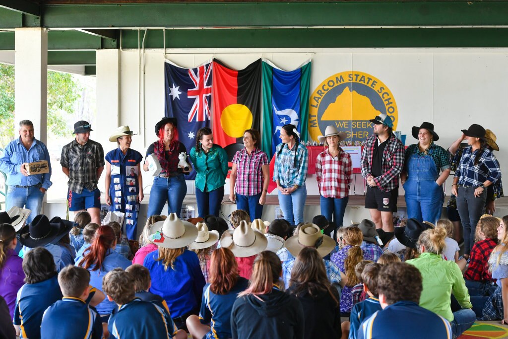 All the staff were into the day.PIE IN THE FACE - Mt Larcom State School raises money for drought relief. Picture: Mike Richards GLA140918PIEF