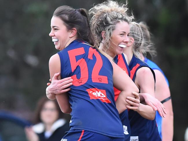 VFL (women's) football: Diamond Creek v VU Western Spurs at Plenty War Memorial Park, Plenty. Western Spurs in light blue jumpers.  Chloe Molloy No 52  goals for Diamond Creek. Picture: Lawrence Pinder