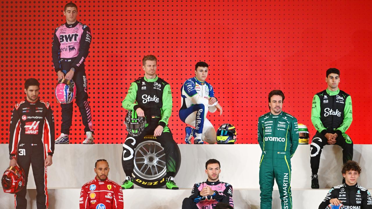 A selection of drivers for the F1 grid in 2025. (left to right) France’s Esteban Ocon of Haas F1, Australian Jack Doohan of Alpine, Lewis Hamilton of Ferrari, German Nico Hulkenberg of Stake F1 Team Kick Sauber, France’s Isack Hadjar of Visa Cash App Racing Bulls, France’s Pierre Gasly of Alpine F1, Spain’s Fernando Alonso of Aston Martin F1 Team, Brazilian Gabriel Bortoleto of Stake F1 Team Kick Sauber and Italian Andrea Kimi Antonelli of Mercedes AMG Petronas. Photo: Rudy Carezzevoli/Getty Images