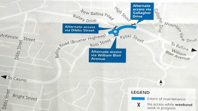 A map of the roadworks starting on Saturday along Ballina Rd at the Rotary Dr roundabout. Picture: Contributed