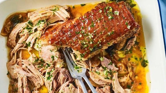 Slow cooker garlic butter pulled pork.