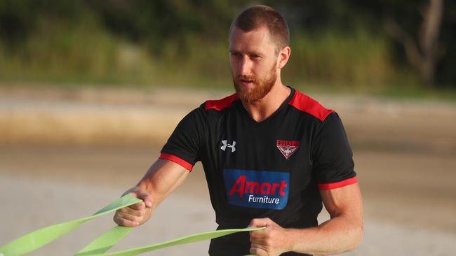 Dyson Heppell trains hard at Essendon’s pre-season camp in Coffs Harbour. Picture: Getty Images