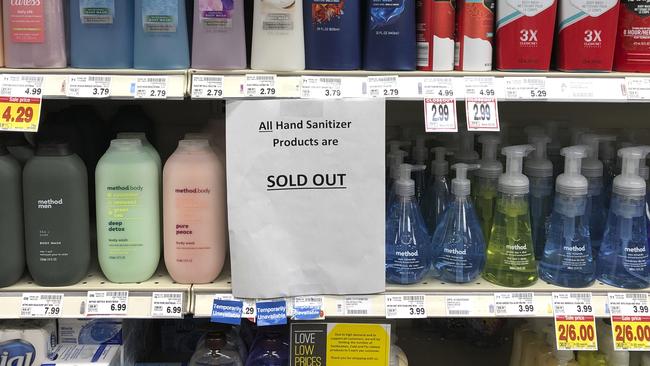 The hoarding of certain products like hand sanitiser show how quickly some people are willing to take things. Picture: AP/Ted S. Warren