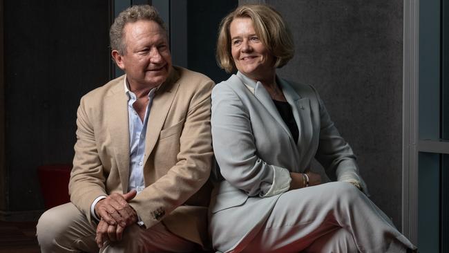 Dr Andrew Forrest AO and his wife Nicola Forrest at a February 2021 visit to the Plastics and Human Health laboratory at The University of Queensland’s pharmacy school at Woolloongabba. Photo: David Kelly.