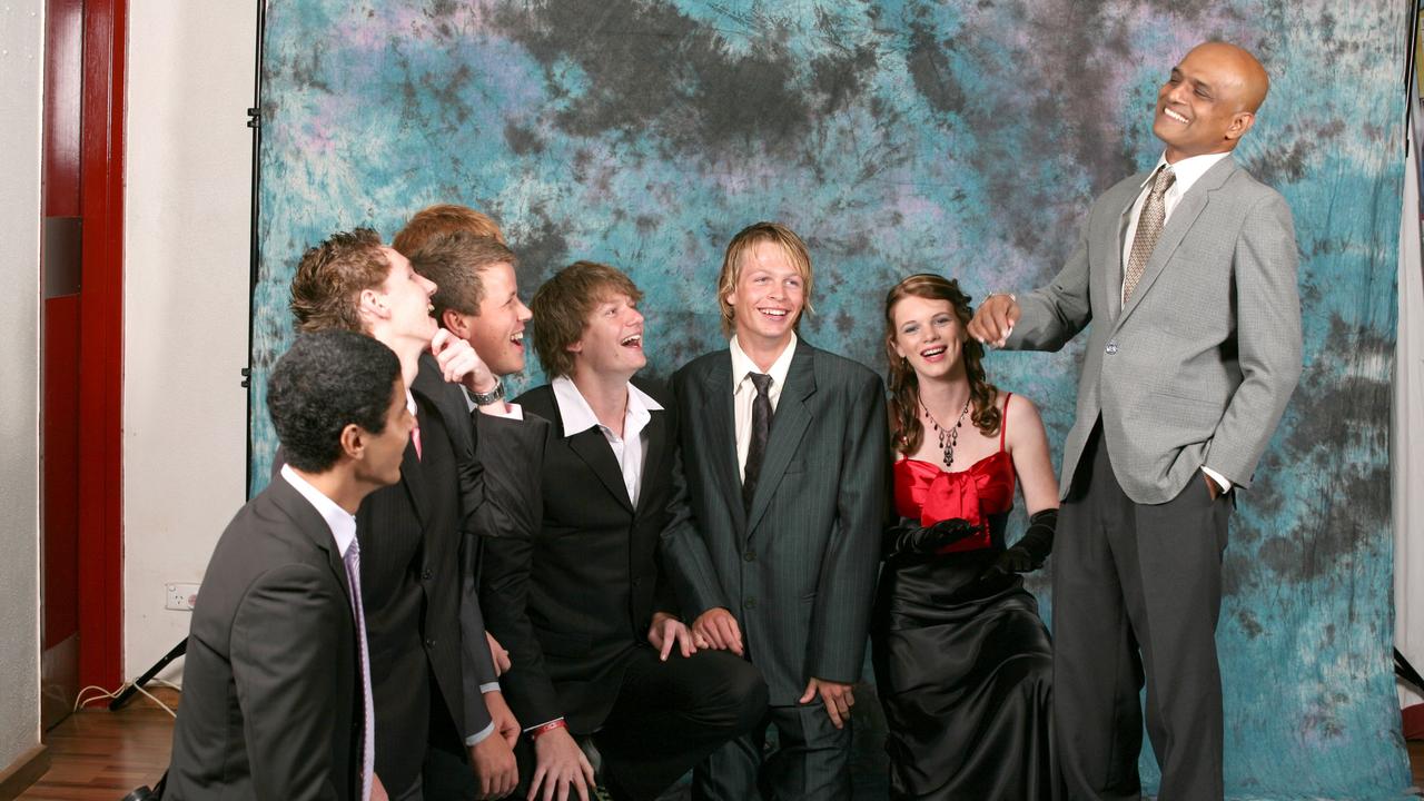 Hazem J, Dominic B, Kieran C, Trent T, Dylan E and Cassie with physics teacher Damian Alahakoon at the 2009 Nhulunbuy High School formal. Picture: NT NEWS