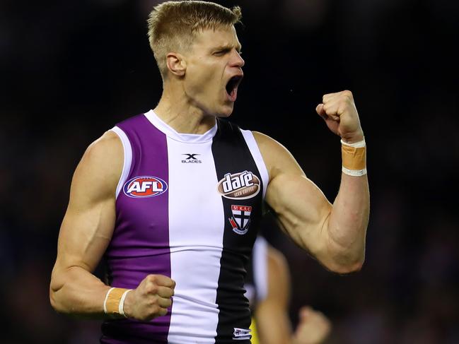 AFL Round 16. St Kilda vs. Richmond at Etihad Stadium. St Kilda's Nick Riewoldt celebrates a 2nd qtr goal   . Pic: Michael Klein