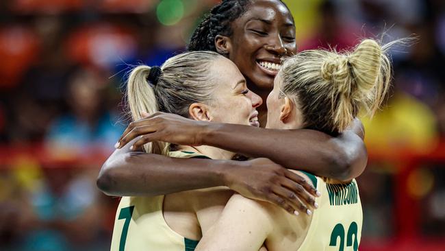 Pic of Opals from game today Picture: FIBA