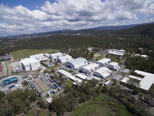 An aerial view of Village Roadshow Studios with the recently added Sound Stage 9 on the left. Picture: Supplied courtesy Village Roadshow Studios.