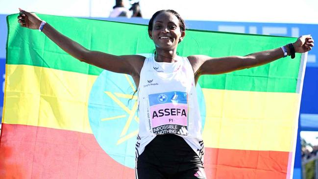 Tigist Assefa shaved more than two minutes from the previous best by Brigid Kosgei. Picture AFP/Getty Images