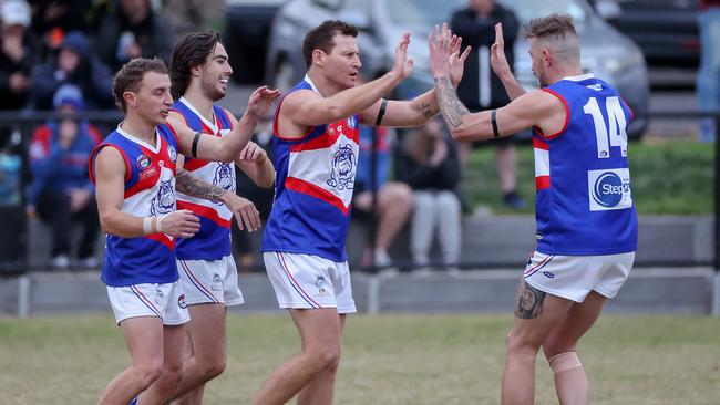 North Heidelberg celebrates a goal. Picture: George Salpigtidis