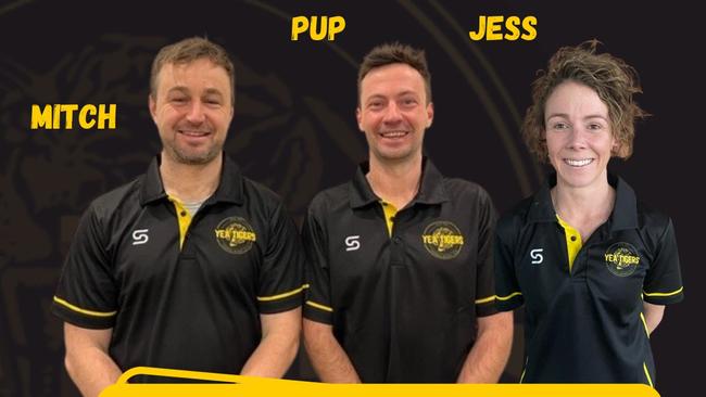 Yea senior coach Mitch Skelly (left) and assistants Daniel Evans and Jess Kennedy. PIcture: Facebook