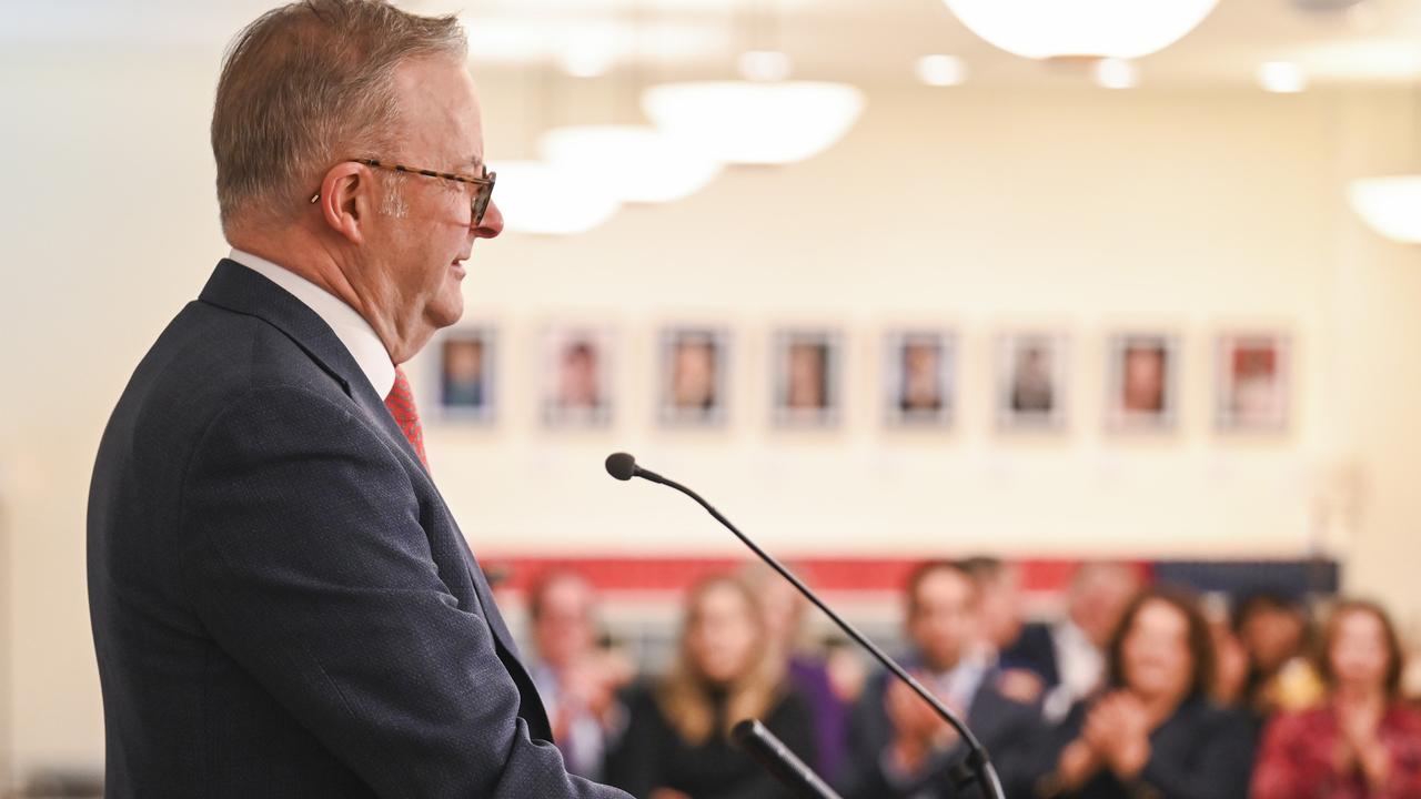 Prime Minister Anthony Albanese addresses the Labor Party caucus at Parliament House on Tuesday. Picture: NewsWire / Martin Ollman