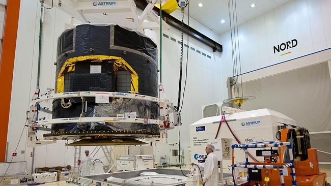 Scientists positioning Gaia at the European space centre in Kourou in the French overseas department of Guiana. Gain is an ambitious mission to chart a three-dimensional map of our Galaxy, the Milky Way. Picture: AFP