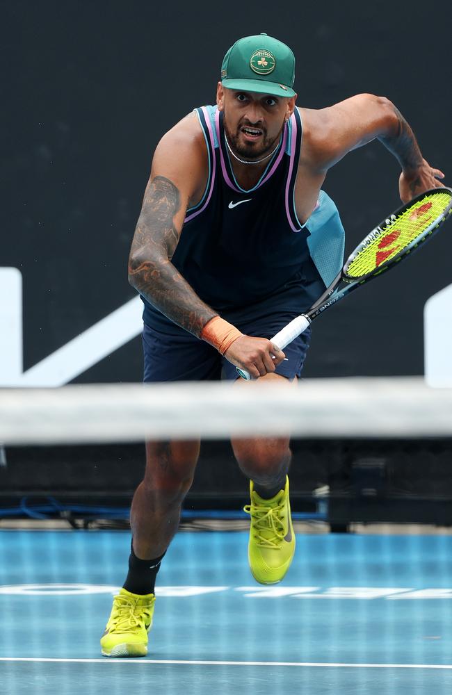 Nick Kyrgios trains on Day 1 of the Australian Open. Picture: Mark Stewart