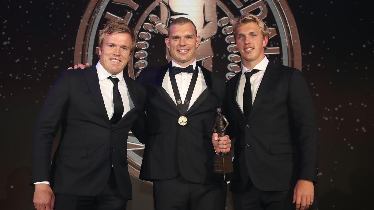 Tom Trbojevic celebrated his Dally M Medal win with his brothers, Jake (left) and Ben. Picture: Zak Simmonds