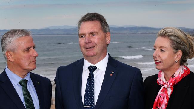 Tasmanian Senator Steve Martin, centre, joined The Nationals last year after claiming a seat left vacant by the resignation of Jacqui Lambie during the dual-citizenship fiasco. Picture: CHRIS KIDD