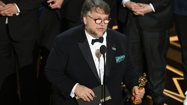 Director Guillermo del Toro accepts the Oscar for best picture. Picture: Getty