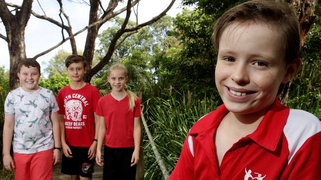 Sweet Hearts' Day (charity) at Forestville school Our Lady of Good Counsel where Riley Brown and his friends remember his late brother Daniel who died of a heart condition. Riley also has heart problem. Tom Patterson 11, James Condon 11, Eloise Spencer 11 and Riley Brown 12