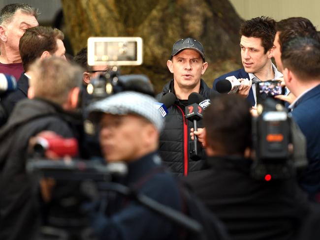 All systems are go: Chris Waller trainer addresses the media on Tuesday morning after the champ’s final serious hitout. Picture: Nicole Garmston