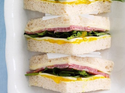 Perfect lunches: Corned beef, watercress and pickle sandwiches.