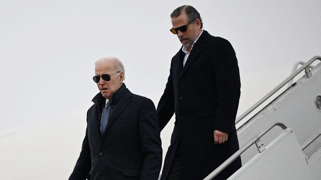 US President Joe Biden, with son Hunter Biden, arrives at Hancock Field Air National Guard Base in Syracuse, New York. Picture: AFP