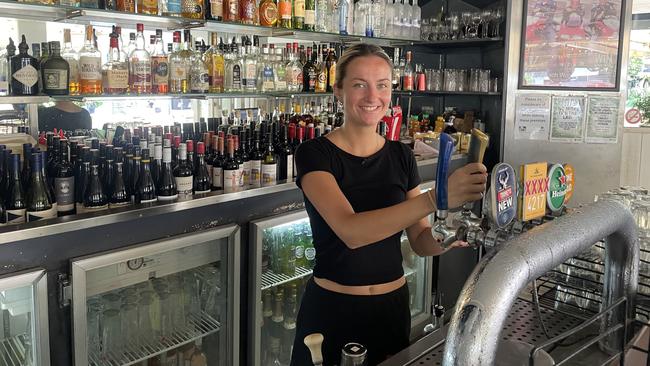 Londoner Connie Buckley working at Shuck restaurant at Main Beach, Gold Coast. Picture: Glen Norris