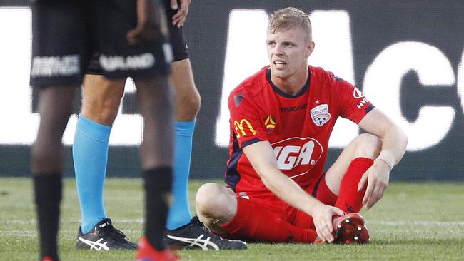 Jordan Elsey, pictured after picking up a foot injury in round 19, returned to action against Brisbane Roar last week. Picture: Daniel Pockett/Getty Images