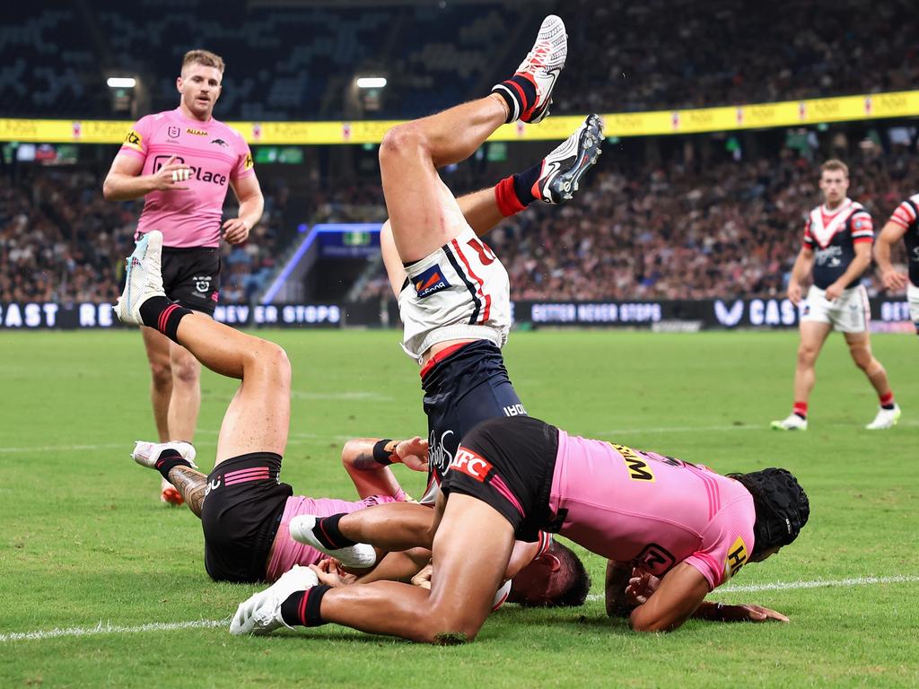 What could have been? Joey Manu was denied this cracking try due to Bunker intervention.