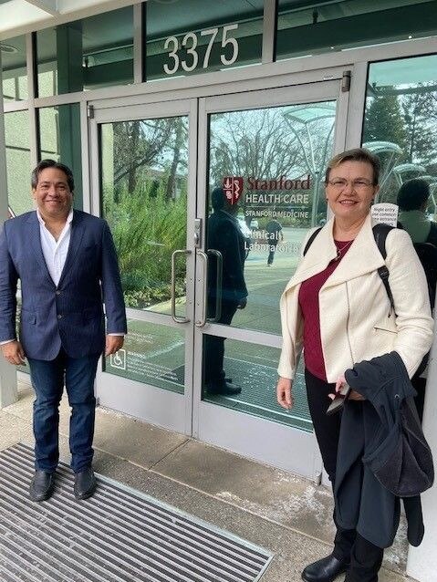 Microbio's co-founder, executive director and chief scientific officer Flavia Huygens (right) with a Microbio collaborator Dr Hector Zambrano.