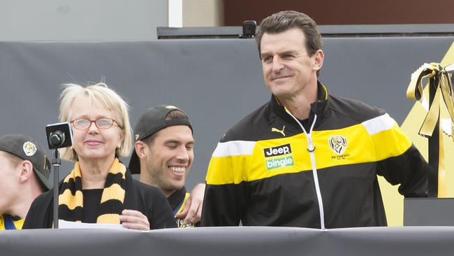 Family Fun Day at the Swinburne Centre. Tiger Fans celebrate with the club and players as the cup and the players make an appearance at The Tigers family fun day. PEGGY O'NEAL (President) and CEO Brendon Gale. Picture: Sarah Matray