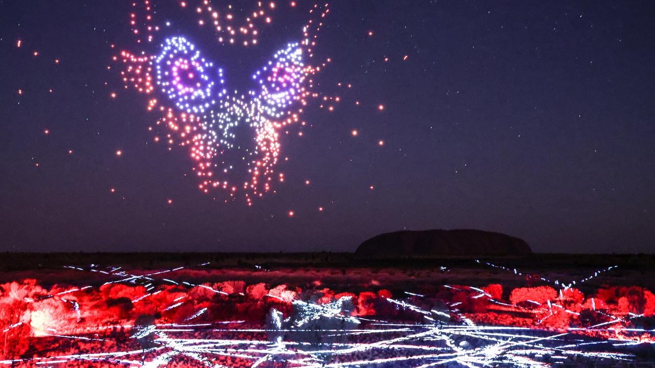 Wintjiri Wiru Kurpany. Picture: Supplied Anangu share the Mala story, from Kaltukatjara to Uluru, through a drone, sound and light show designed and produced by RAMUS.