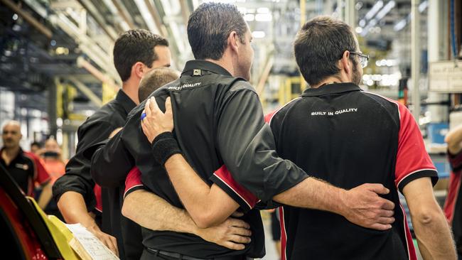 Holden staff on the final day of production at the company's Adelaide assembly plant.